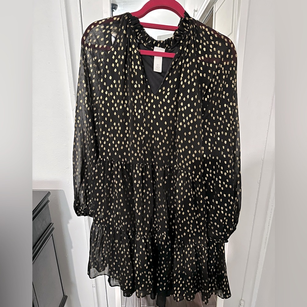 Gold Polkadot mini dress with ruffle hem